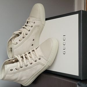 Gucci Cotton Beige White High-top Sneakers Size 35.5